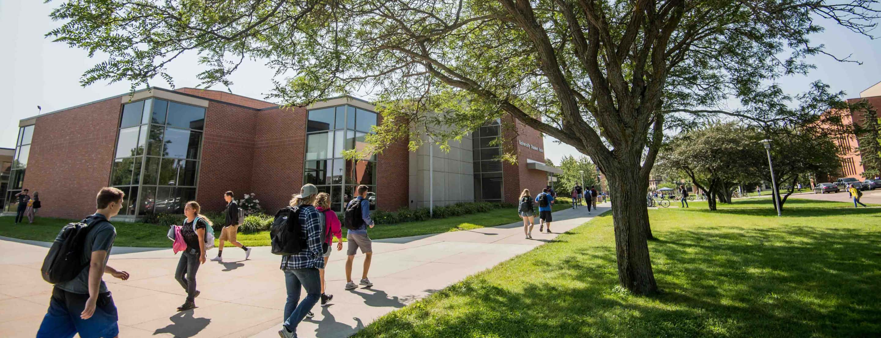 Students walking through the South Dakota State University campus