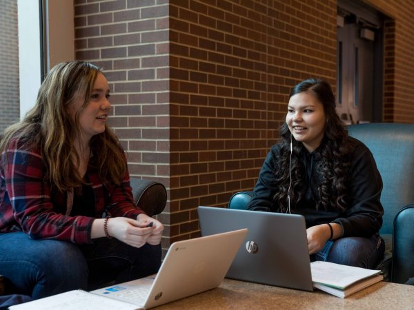 Two students working on their laptops