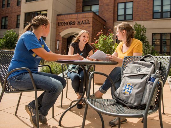 Three students outside