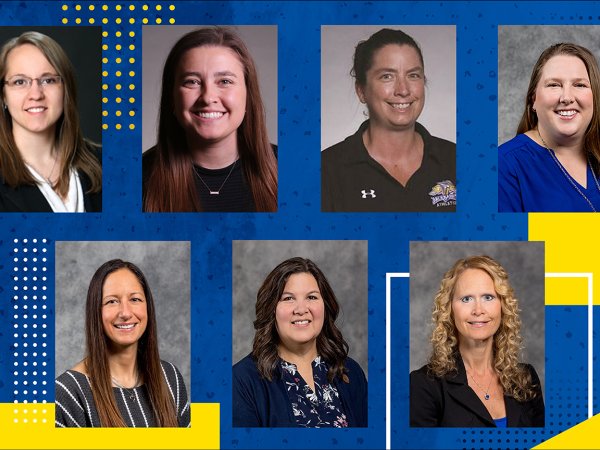 Staff to be honored at the upcoming SDSU Professional Staff Advisory Council annual meeting include, top from left, Christine Wood, Megan Glover, Christi Williams and Maryke Taute; and, bottom from left, Marie Schmit, Laura Edwards and Nicole Lounsbery.