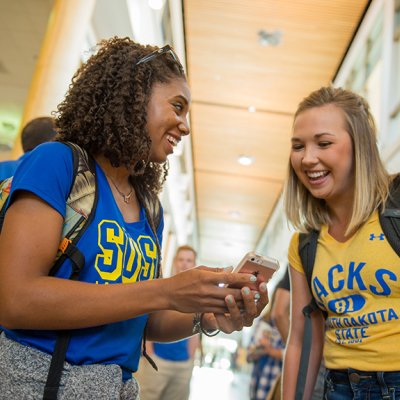 Students in Union on Phone