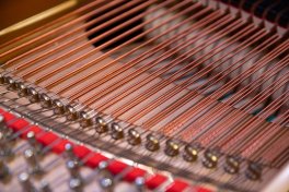 View of strings inside a piano.