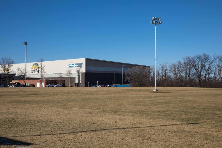 The Warren E. Williamson Intramural Field with Sanford Athletic Complex building in the background.