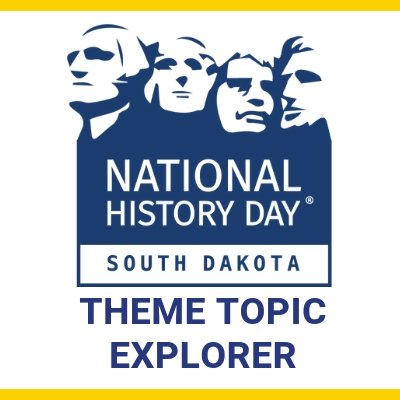 "Image of text reading, 'NHD in SD Theme Topic Explorer,' with cartoon mount rushmore heads in background.