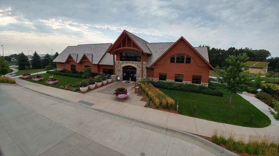 A large scale view of the front of the Event Center at McCrory Gardens.