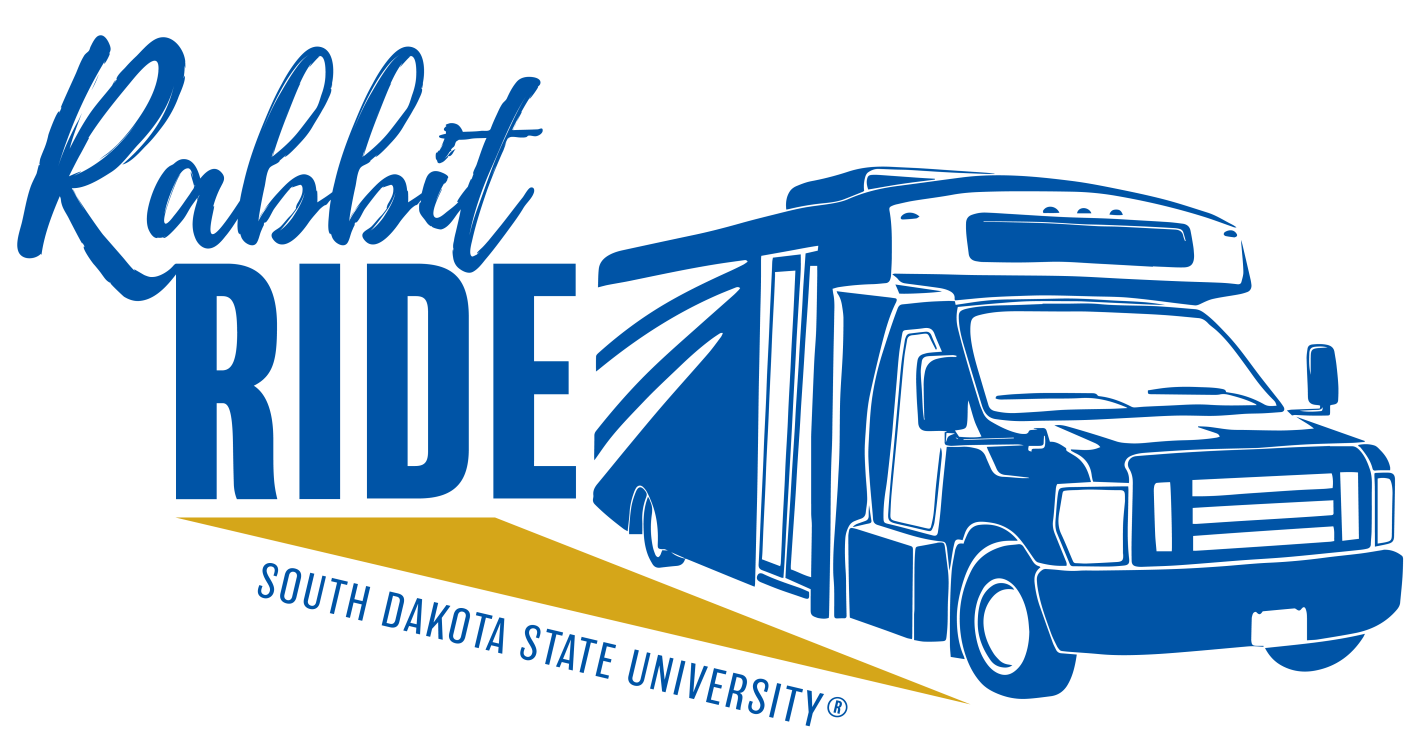 Rabbit Ride logo featuring a bus, the words "South Dakota State University" and "Rabbit Ride" 