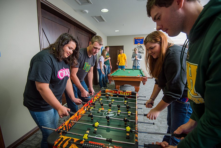 Greek students enjoying the rec room