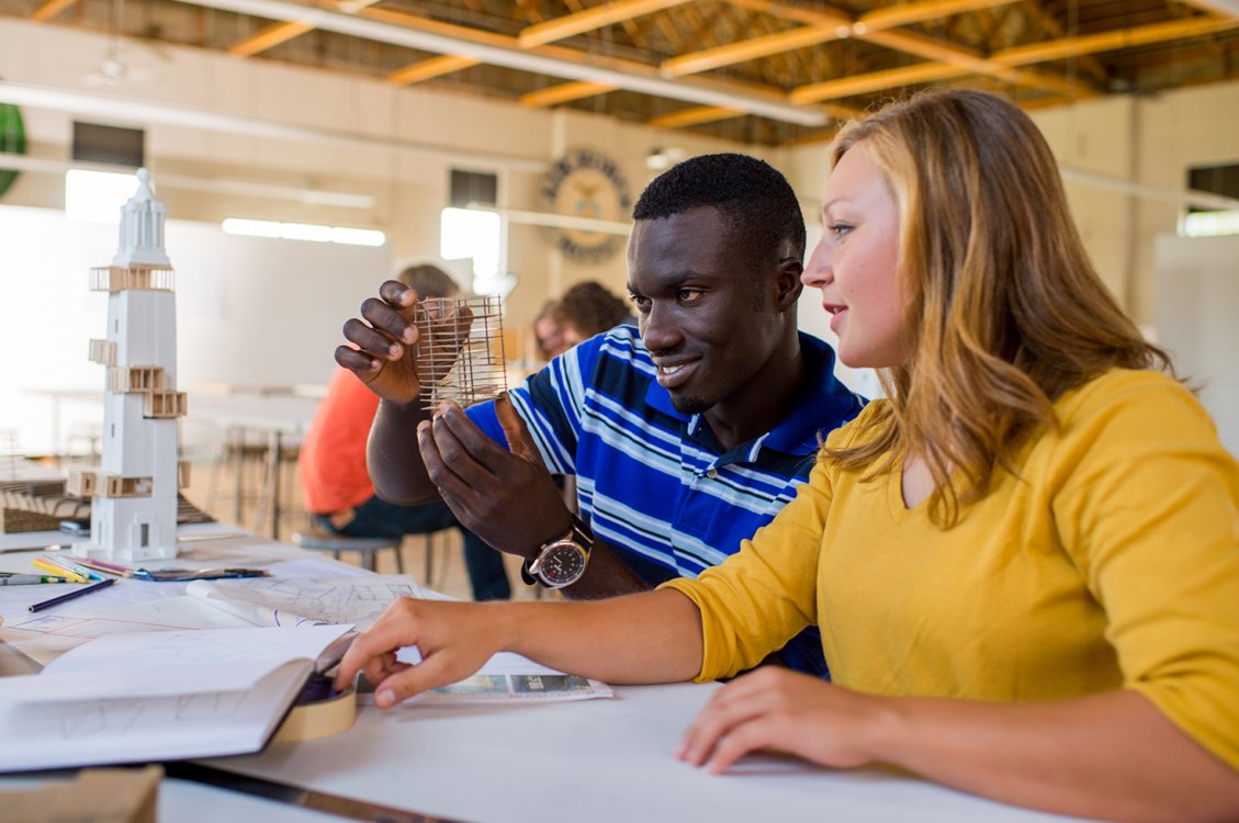 Students working on an architecture project