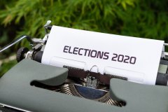 type writer with "ELECTIONS 2020" printed on paper