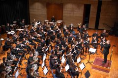 View of the symphony orchestra playing.