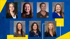 Staff to be honored at the upcoming SDSU Professional Staff Advisory Council annual meeting include, top from left, Christine Wood, Megan Glover, Christi Williams and Maryke Taute; and, bottom from left, Marie Schmit, Laura Edwards and Nicole Lounsbery.