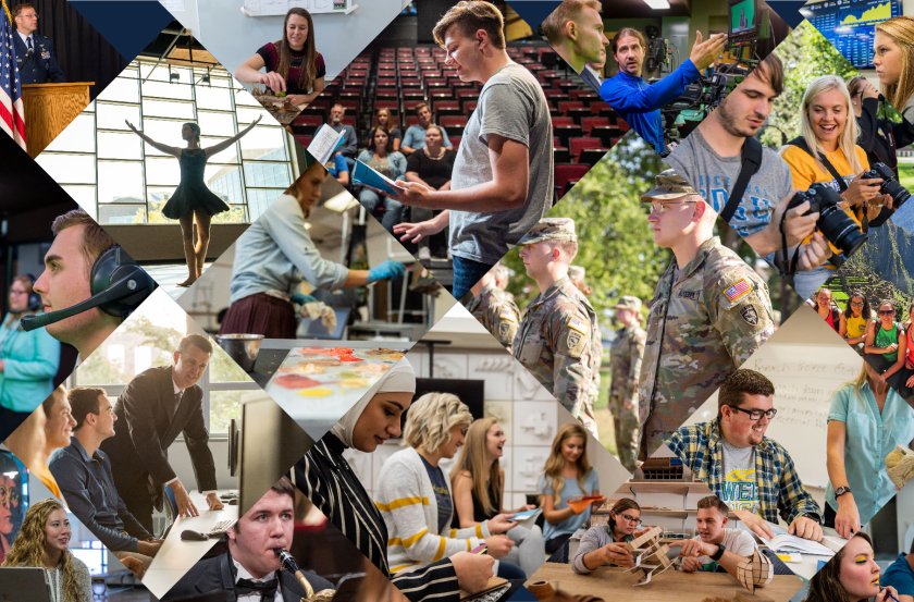 Collage of photos featuring students, faculty, and staff of the College of Arts, Humanities and Social Sciences