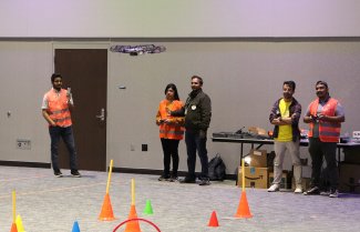 Students practice their drone flying skills at an obstacle course during “Drone Day” in the Volstorff Ballroom on the South Dakota State University Campus.